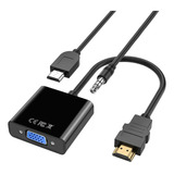 Adaptador Conversor Hdmi Para Vga Cabo Alim. Usb E Audio P2