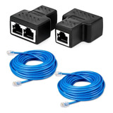 Adaptador Duplicador Rj45 Emenda Extensor + 2 Cabo 10 Metros