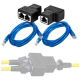 Adaptador Duplicador Rj45 Emenda Extensor + 2 Cabos 3 Metros