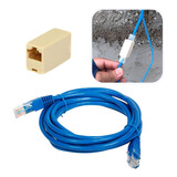 Adaptador Emenda Rj45 Fêmea Extensão + Cabo Rede Internet 3m
