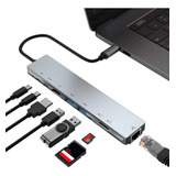 Adaptador Hub Tipo C 8 Em 1 Hdmi Type-c Usb 3.0 Lan Micro Sd