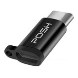 Adaptador Posh Micro Usb Para Type C Em Metal Com Cordao Bk