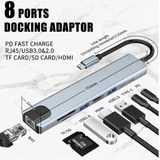Adaptador Tipo C 8 Em 1 Lan 1000mb Rj45 Usb 3.0 4k Hdmi Pd 