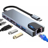 Adaptador Usb C Hub 6 Em 1 Tipo C Para Hdmi 4k Usb3.0 Lan