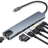 Adaptador Usb C Hub 8 Em 1 Tipo C Para Hdmi Usb3.0 Rj45 Lan