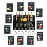 Adega Bar Barzinho Parede + Kit 11 Quadros Drinks Coqueteis