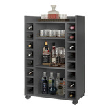 Adega Bar P/ 16 Garrafas C/ Rodízios Belgica Cinza