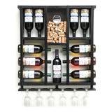 Adega Madeira 11 Garrafas Vinho Porta Rolhas E Taças