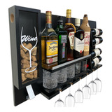 Adega Parede Decoração Bar Madeira Porta Taça Suporte Bebida