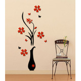  Adesivo De Parede Decorativo Flores Vermelhas Borboletas
