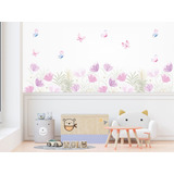 Adesivo De Parede Florais Boho E Borboletas 4 Cor Lilás