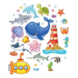 Adesivo De Parede Infantil Fundo Do Mar 112 Adesivos Cor Multicolorido