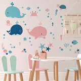 Adesivo De Parede Infantil Fundo Do Mar Rosa Cobre 1,3m²