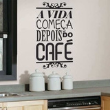 Adesivo Decorativo De Parede Frases Café Pequeno 36x20 Cor Preto