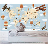 Adesivo Infantil Papel De Parede Personalizado Mapa Mundi 4,45x2,80m Decoração Quarto Espaço Kids Salão Festas  99