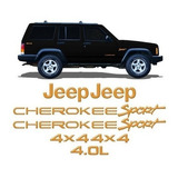 Adesivo Kit Resinado Jeep Cherokee 4x4 4.0l Sport Dourado 3d