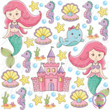 Adesivo Papel De Parede Sereias Coloridas Menina Fundo D Mar