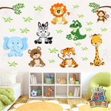 Adesivo Parede Infantil Animais Safári Leão Urso Girafa Fosc Cor Colorido