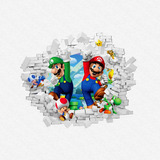 Adesivo Parede Infantil Buraco Falso Super Mario Bros Luigi