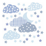  Adesivo Parede Infantil Nuvens Céu Estrelas Lua Menino C77