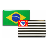Adesivos Bandeira Brasil E São Paulo Resina Resinada, Carro 