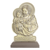 Adorno São José Em Metal Ouro Velho Com Oração 19 Cm