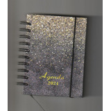 Agenda 2024 Espiral Capa Dura C/ Aplicação De Glitter Grande