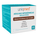 Agulha HiPodérmica 13mmx0,45mm (1/2 X26g) Cx C/ 100 Unds Capacidade Em Volume 26 Ml