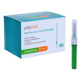 Agulha Multipla Coleta Sangue A Vacuo 25x8 21g Uniqmed Verde