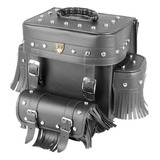 Alforge Traseiro (bolsa) Custom 29 Litros Couro C/ Franja Cor Preto