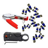 Alicate Crimpar Cabo Coaxial + Decapador + 20 Conector Rg59 