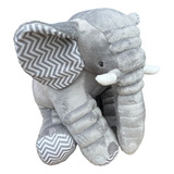 Almofada Elefante De Pelúcia Bebê Cinza Chevron 80cm 