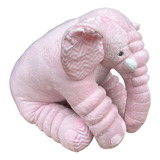 Almofada Travesseiro Elefante Bebê Pelúcia Rosa Chevron 67cm