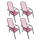 Alpendre Varanda Quintal Prédio Kit 4 Cadeira De Fio Cordinha Jardim Área Externa Colorida Cor Vermelho Trama