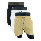 Am10 Kit 3 Short Bermuda Masculino Tactel Com Elastano