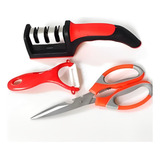 Amolador Profissional De Faca Com Tesoura E Descascador Kit