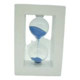 Ampulheta Base Branca Madeira Areia Azul Relógio Decoração