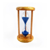 Ampulheta Base Polida Madeira Areia Azul Decoração Retro