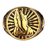 Anel Aço Inox 316l Ouro 18k Dourado Maciço Sao Bento Jesus Religião Cruz Maria Hip Hop Ostentação Hip Hop Lxbr A179