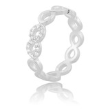 Anel Banhado Prata 925 Cravejado Feminino Infinito Pedras