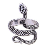 Anel Cobra Prateado Gótico Serpente Ajustável