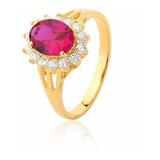 Anel De Formatura Feminino Rubi E Brilhantes Ouro 18k
