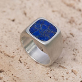 Anel De Prata Com Pedra Natural Lápis Lazuli
