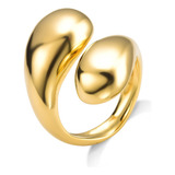 Anel Feminino Ajustável Gota Dupla Banhado A Ouro 18k 