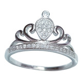Anel Feminino Cristal Prata Maciça 925 Coroa Tiara Princesa