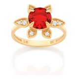 Anel Flor Cristal Vermelho Com Zircônias - Rommanel 513014