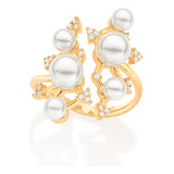 Anel Folheado Ouro 18k C/ Zircônias Pérolas Rommanel 513289