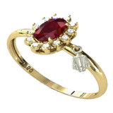 Anel Formatura Ouro 18k Com Rubi E Diamantes Cravejados