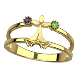 Anel Gestão Ambiental- Ouro Amarelo 18k- Safiras E Esmeralda