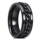 Anel Masculino Aço Inox Corrente Giratória Spinner Prata